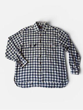 Atlantic Rancher Marsh Wear mens L Large blue white plaid flannel shirt EUC